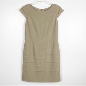 TAHARI Khaki Ruffled Cap Sleeves Lined Career Office Work Dress, Size 8P